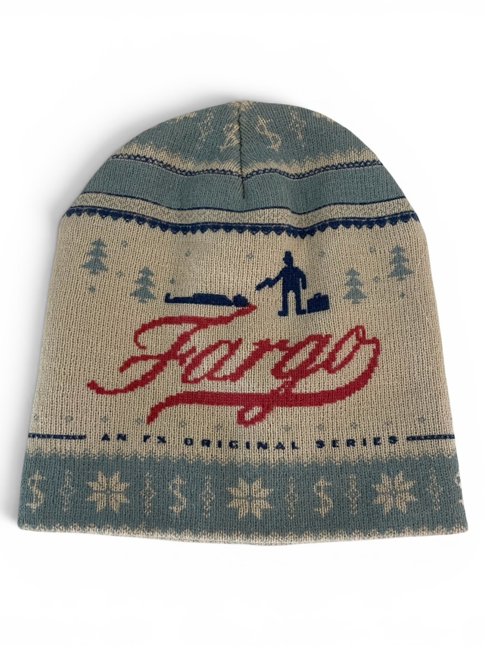 Fargo Promotional Collectible Acrylic Knit Beanie in Cream, Light Blue & Red